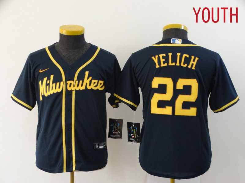 Youth Milwaukee Brewers #22 Yelich Blue Game Nike MLB Jerseys